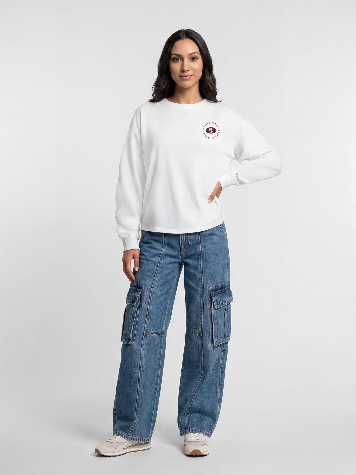 San Francisco 49ers Reebok Womens White Heavyweight Cotton Long Sleeve Pullover