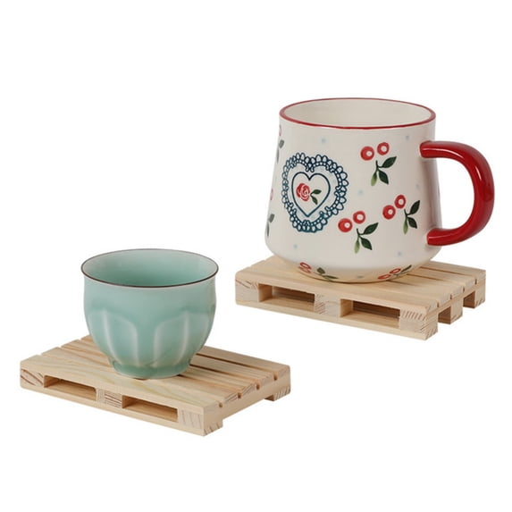 2 Pack Mini Wood Pallet Coasters for Beverages, Hot and Cold Drinks, Mini Building Blocks Stacking, DIY Crafts