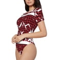 thumbnail image 2 of Easygdp Christmas Buffalo Plaid Women's One-Piece Swimsuit Slim Fit Crew Neck Bodysuit Athletic Swimwear with Concealed Buckle - XX-Large, 2 of 9