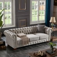 thumbnail image 2 of Chesterfield 3 Seater Button Tufted Sofa, Linen Fabric Upholstered Couch with Nailhead Arms Removable Cushions Rubber Wood Legs for Living Room Office Bedroom, 2 of 11
