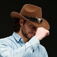 thumbnail image 4 of Xinwanna Western Cowboy Hat for Men Women Wide Brim Sun Protection Fedora Beach Hat Wool Cowgirl Felt Hat with Adjustable Strap (Khaki,S), 4 of 13