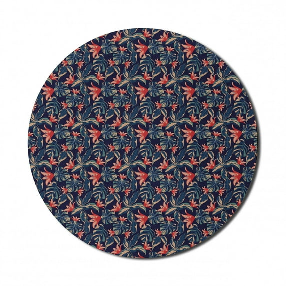 Exotic Mouse Pad for Computers, Jungle Blossoms Hibiscus Petals Tropical Look for Gardening Perennial Shrubs, Round Non-Slip Thick Rubber Modern Mousepad, 8" Round, Indigo Multicolor, by Ambesonne