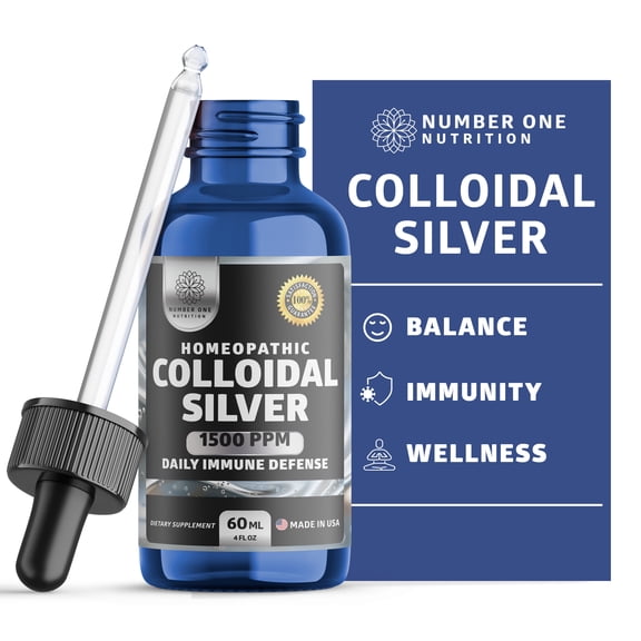 Colloidal Silver Immune Defense Liquid Drops Supplement, Homeopathic High-Grade Mild Silver Protein, 1500PPM, 4 FL OZ