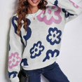 thumbnail image 2 of Herrnalise Women's Knitted Crop Tops Round-Neck Sweater Flower Loose Autumn And Winter Long Sleeve Sweater Leisure Pullover Jumper Sweaters, 2 of 5