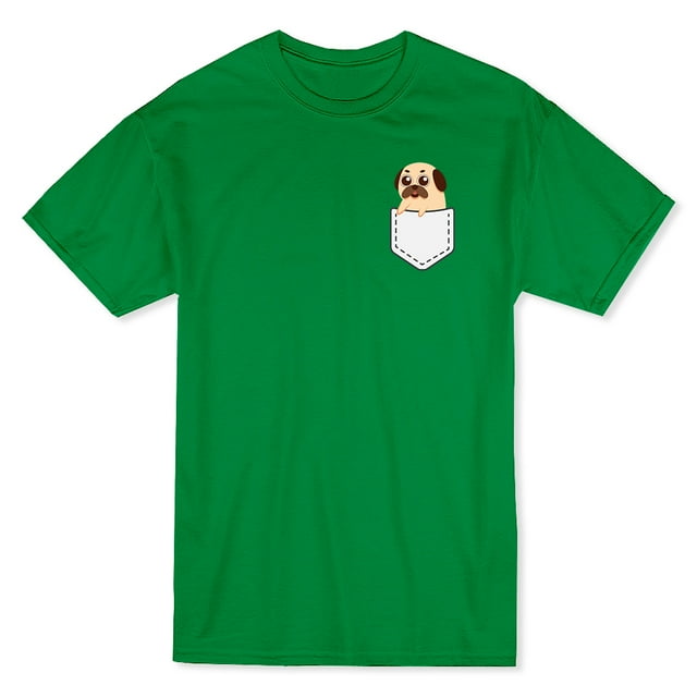 T-shirt Vert Kelly pour Homme avec Poche Graphique Mignonne de Pug sur la Poitrine Gauche