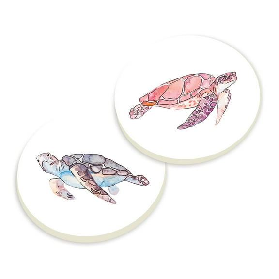 Sea Turtles Watercolor White 2.75 x 2.75 Absorbent Ceramic Car Coasters Pack of 2