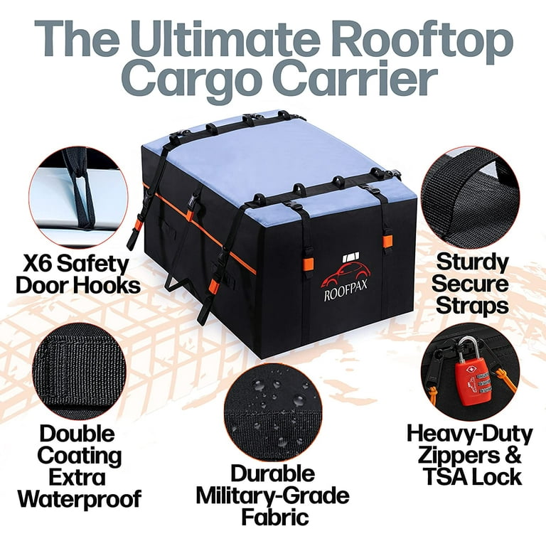 RoofPax Waterproof Rooftop Cargo Carrier Bag Heavy Duty Car Top Luggage Rack with Vehicle Roof Straps 15 Cft. Walmart