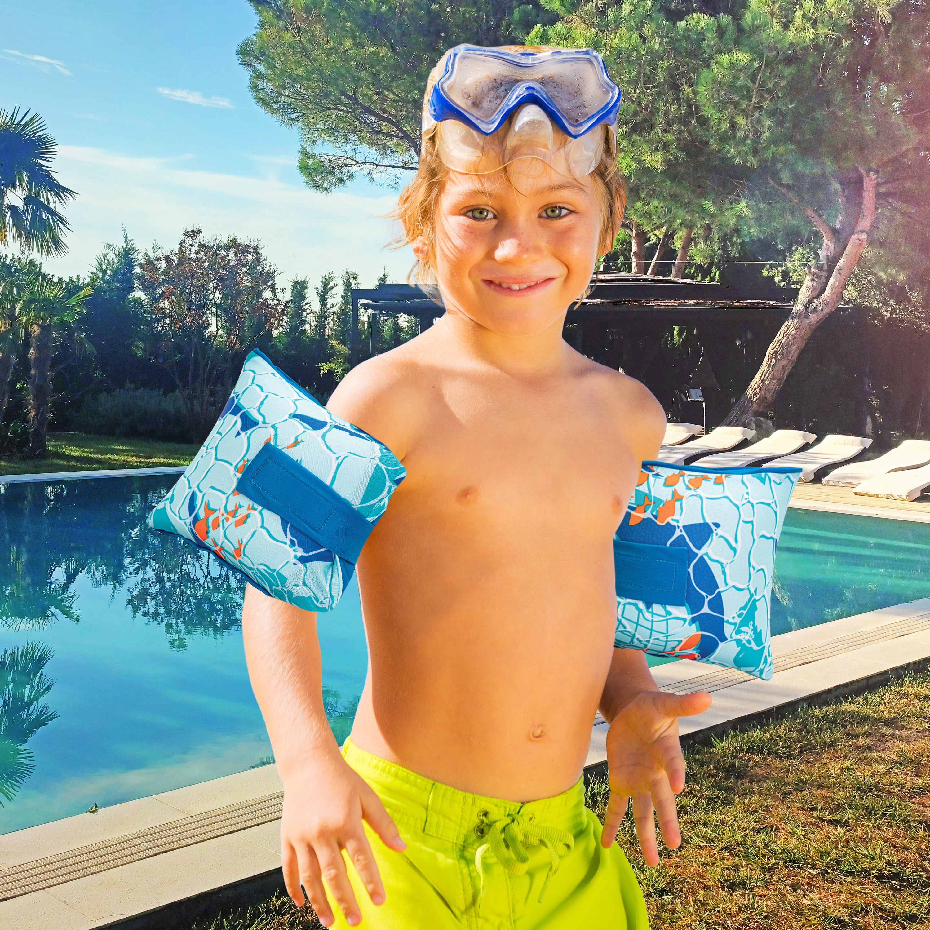 SwimSchool Adjustable Fabric Arm Pool Floats for Children 50-80 lb, Unisex, Blue
