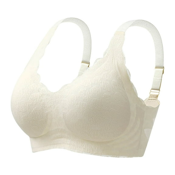 Wdgfv Wireless Lace Bras for Women Scalloped No Underwire Push Up Bralettes Comfortable Beige XXXXXXL
