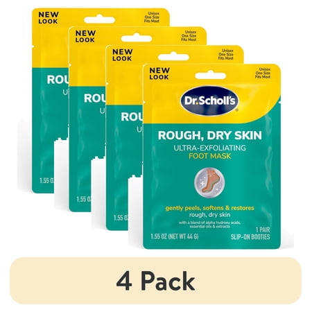(4 pack) Dr. Scholl's Ultra-Exfoliating Foot Mask for Rough, Dry Skin with Urea - 1 Pair