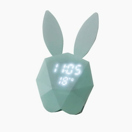 Digital Alarm Clock, Bunny Rabbit Voice-Activated LED Night Light Nursery Lamp with Temperature for Kids’