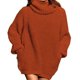 thumbnail image 2 of Vestido suéter de cuello alto Vestido jersey de manga larga Suéter de color puro de gran tamaño para mujer Rojo pardusco M, 2 of 6