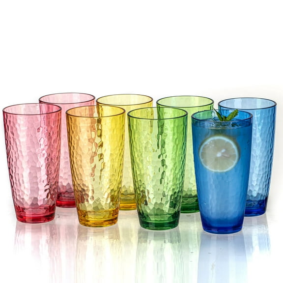 MIYOPESI 26oz Colorful Acrylic Glasses Drinkware (Set of 8), Hammered BPA-Free Shatter-Proof Plastic Tumblers