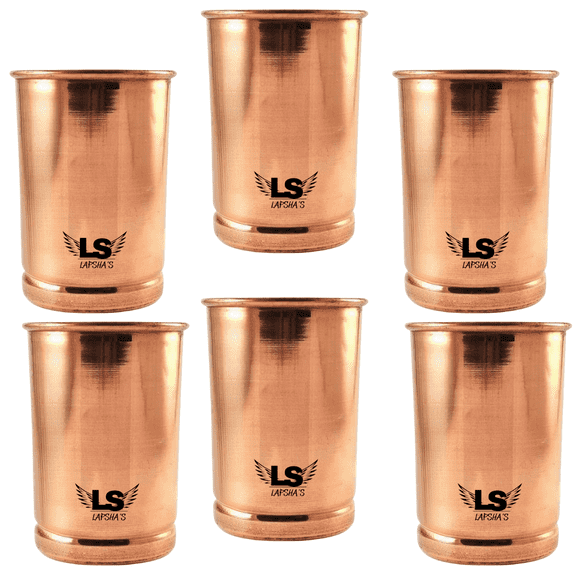 Pure Copper Glass Size-300 ML | Traditional Ayurvedic Copper Tumbler for Drinking Water | Handcrafted Plain Copper Cup set of 6