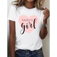 thumbnail image 1 of 1pc Women's Fashion Casual Sports T-Shirt with Pink Heart "Daddy's Girl" Letter Print, Crew Neck, Short Sleeve, Medium Stretch, All Seasons Tee For Adult, Men, Women, Teen, Teenager, Adolescent, Yout, 1 of 4
