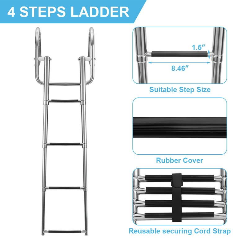 Telescoping ladder，Heavy Stainless Steel in-Board Ladder- 4 Steps， Folding  Dock Ladder for Marine Boat Yacht Swimming Pool