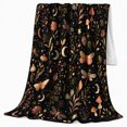 thumbnail image 2 of Whimsical decorative motif Moth Celestial Woodland Pattern Mystical Botanical, Mystical Woodland Scene, Warm Flannel Blanket for Cabin and Lodge, Garden Lovers Housewarming Gift, Botanical Home Decor, 2 of 9