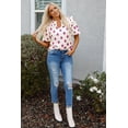 thumbnail image 5 of Chic Women's Rose Polka Dot Print Balloon Sleeve Blouse with Notched Neck | [ZhiHiMeRi] | (US 16-18)XL, 5 of 12
