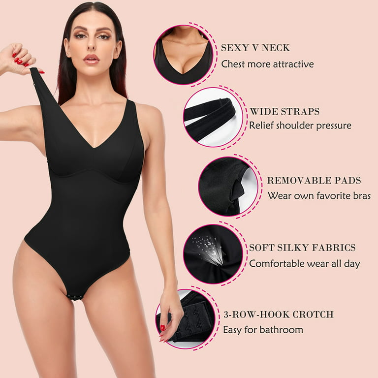 Tummy Control Shapewear Bodysuits for Women - Seamless Compression  Spaghetti Strip Body Shaper Thong