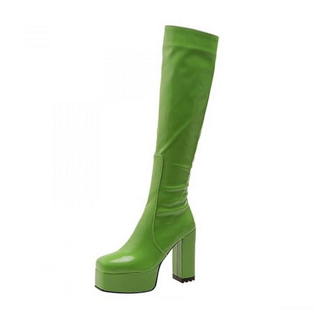 

Tdoqot Womens Thigh High Boots- Chunky Heel Mid-Heel Christmas Gifts Fashion Women s Knee High Boots Green 36
