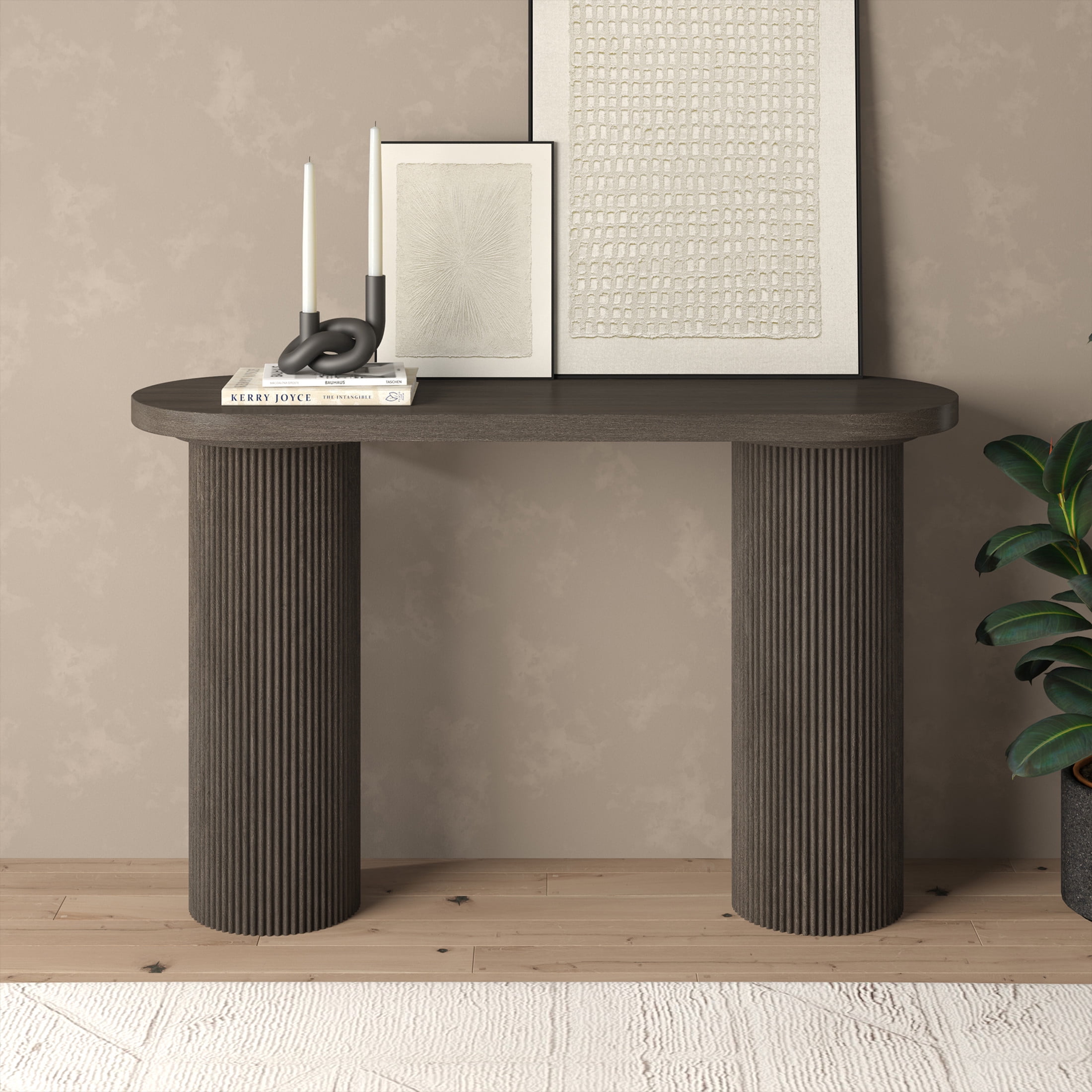 Evelyn&Zoe Modern/Contemporary 55" Wide Brown Oak Console Table