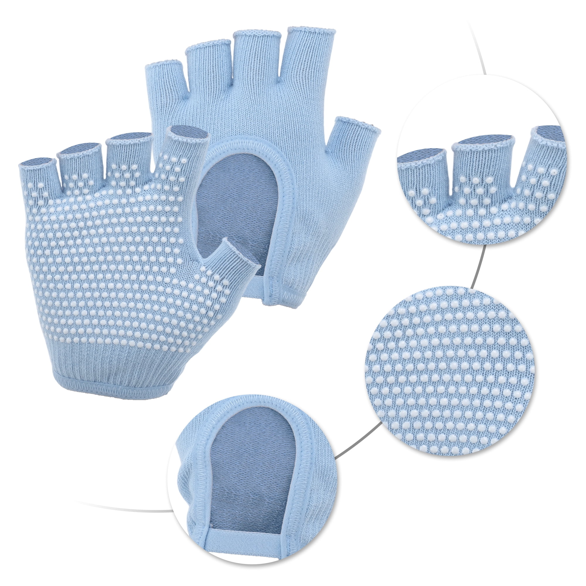 Unique Bargains Fingerless Yoga Gloves Designed One Size 1Pair Blue