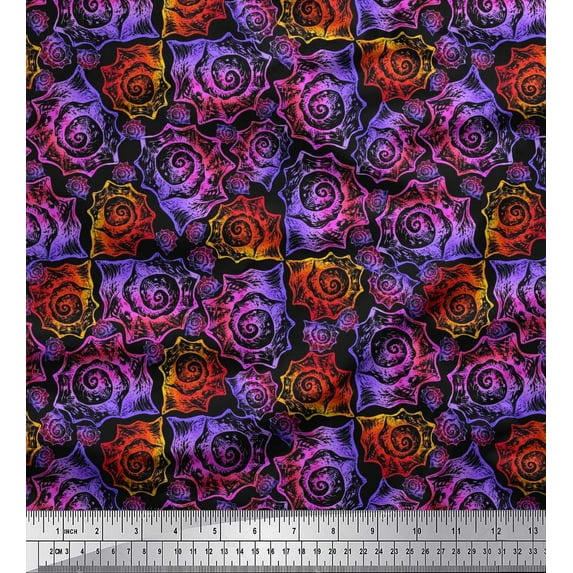 Soimoi Black Crepe Silk Fabric Shells Ocean Fabric Prints By Yard 42 Inch Wide