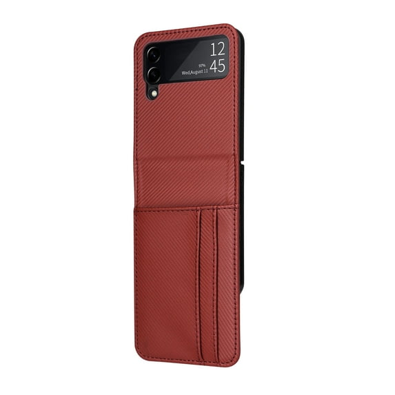 Allytech for Samsung Z Flip 3 Case, Drop Proof PU Leather + Hard PC Anti-Scratch Business Simple Fashion Women Men Phone Case Cover with Card Holder for Samsung Galaxy Z Flip 3 5G 2021 6.7", Red