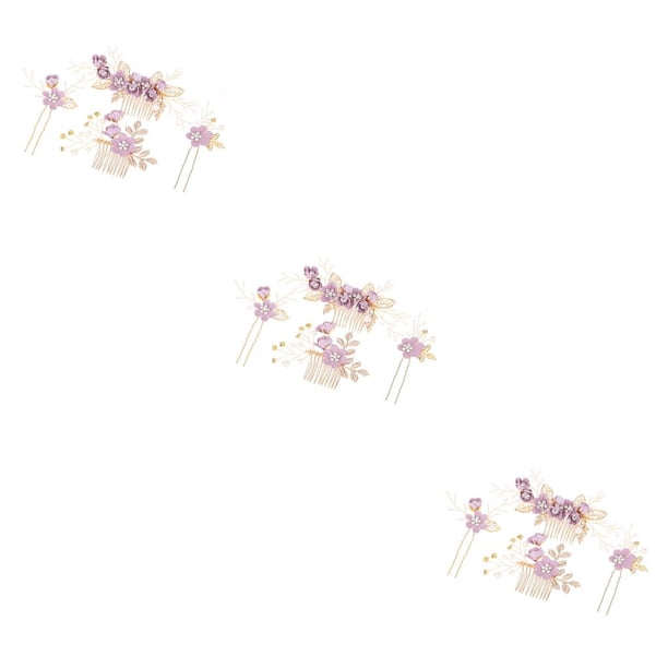 Sonducket 4 piezas de peinetas de flores para boda, conjunto de tocados, hermoso tocado de novia, adorno, accesorio de joyería de moda, púrpura Type1 NO1