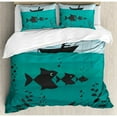 thumbnail image 3 of Fishing Duvet Cover Set, Single Man in Boat Luring Bobbins Nautical Marine Sea Nature Funky Image Print, Decorative 2 Piece Bedding Set with 1 Pillow Shams, Twin Size, Blue Teal, by Ambesonne, 3 of 3