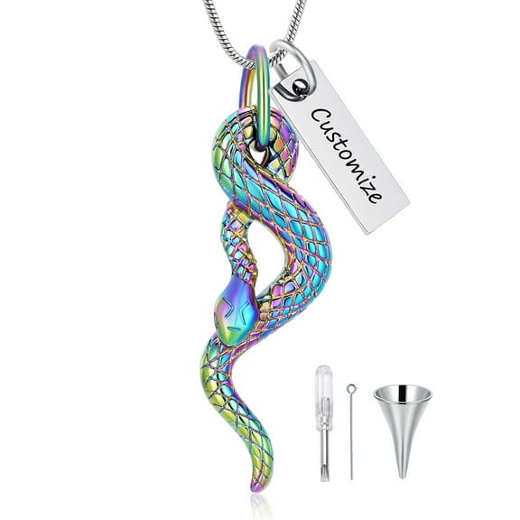 Personalize Serpent Necklace for Ashes of Loved One Memorial Cremation Jewelry for Ashes Holder Snake Urn Necklace Lockets for Ashes