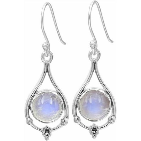 JAY JOOLS 925 Silver Moonstone Dangle Earrings – 8mm Round Cut Gemstone Jewelry for Her