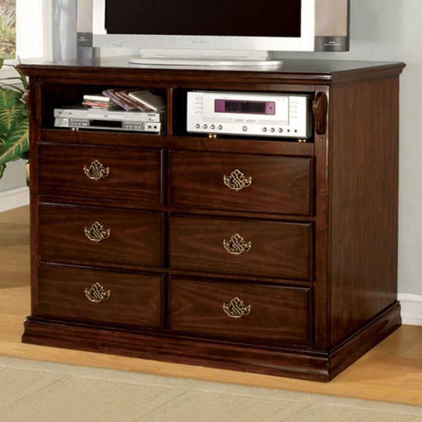 6 Drawers Traditional Style Wooden Media Chest, Brown