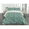 thumbnail image 3 of Ambesonne Surfboard Quilted Bedspread Set 3 Pcs, Tropic Floral Design, Queen Size, Turquoise Multicolor, 3 of 5