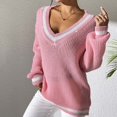 thumbnail image 5 of Drses Women's Ribbed Knit Preppy Sweater Long Sleeve V Neck Drop Shoulder Top, 5 of 6