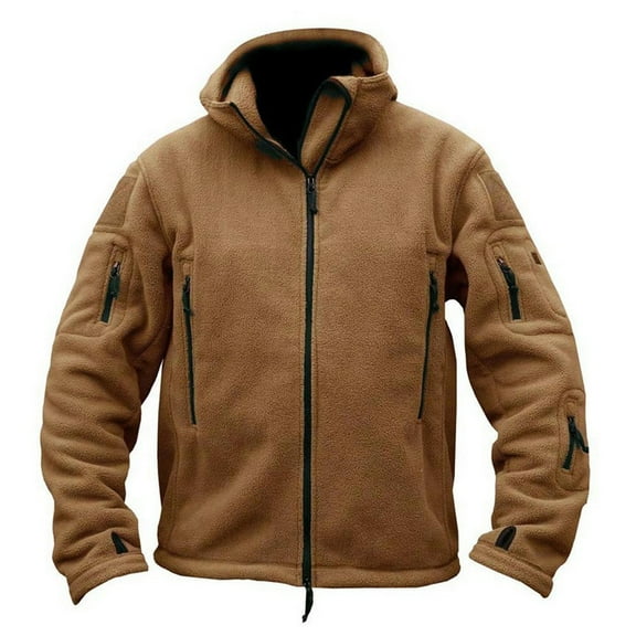 ZCFZJW Mens Hooded Sherpa Fleece Lined Warm Jackets Casual Long Sleeve Full Zip up Outdoor Hooded Coat Outwear Tops with Multi-Pockets Khaki M