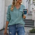 thumbnail image 2 of Diufon Womens Cotton Shirts Fall Casual Solid Color Pullover Tops V Neck Button Long Sleeve Tops, 2 of 4