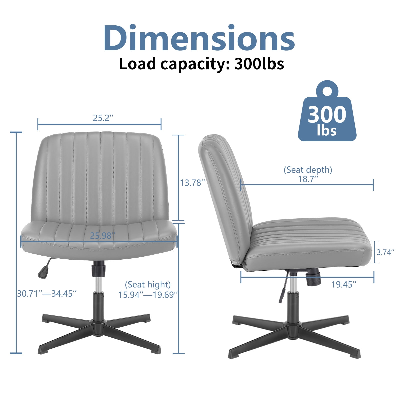 MAYEERTY Armless Criss Cross Chair Office Chair Vanity Chair for Bedroom Office，Gray