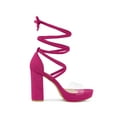 thumbnail image 3 of BLISSFUL STEP Women's Clear Strap Platform Lace up Block Heel Sandals Hot Pink 9, 3 of 7