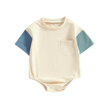 

Musuos Baby Girl Boy Romper Color Block T Shirt Onesie Pocket Bodysuit