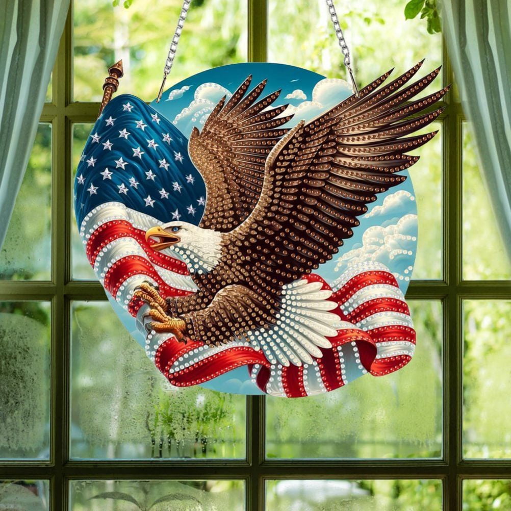 FLOPESN 2PCS DIY Diamond Art Painting American Independence Day Creative，9.84*9.84in Eagle  Design, Acrylic Material Irregular Shape Home Decoration Pendant