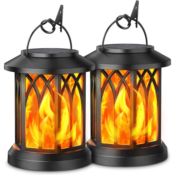 Solar Lantern Outdoor Lights, Upgraded Flickering Flame Solar Lanterns Lights Outdoor Waterproof, Hanging Lantern Decorative, Solar Powered Lanterns for Yard Patio Path Tree Garden Decor