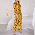 thumbnail image 3 of Honeii Yellow Leopard Print Sunflower print Women's Pajama Sets Long Sleeve Button Down Sleepwear Nightwear Soft Pjs Lounge Sets-X-Large, 3 of 7