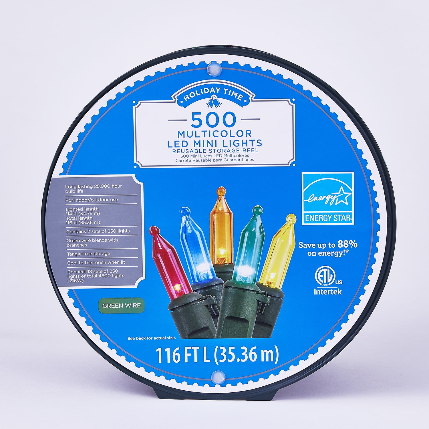 Holiday Time Mini LED Christmas Lights, 114 ft, Multicolor, 500 Count
