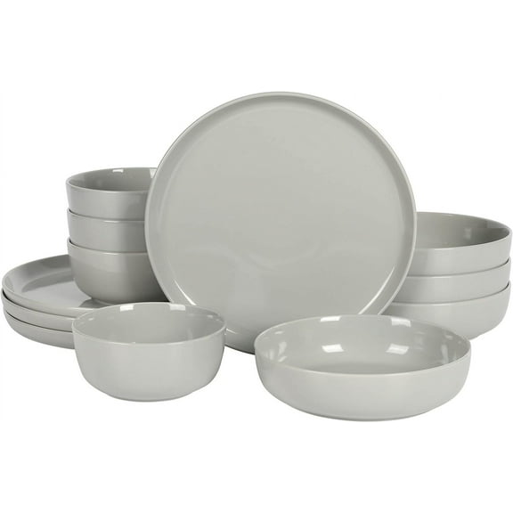 Gibson Home Oslo 12 Piece Porcelain Dinnerware Set - Grey