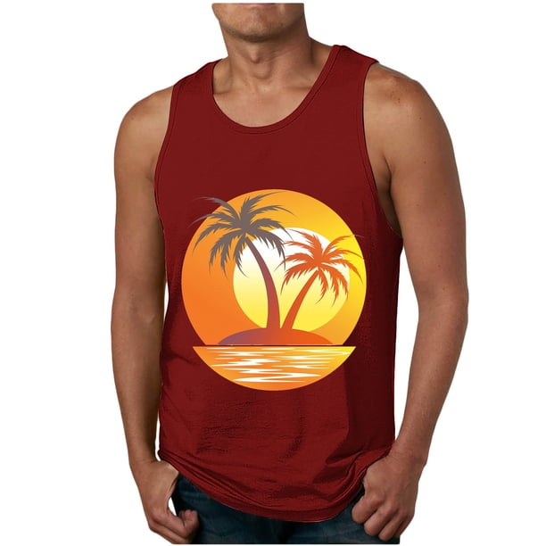 Camiseta sin mangas de cuello redondo para hombre, informal, a la moda, sin mangas, con estampado, blusa deportiva de cuello redondo para hombre