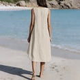 thumbnail image 3 of Bbyeadc Womens Linen Dresses Sleeveless Crew Neck Midi Dresses Loose Solid Color Swing Sundresses Summer Casual Vacation ,Beige (S), 3 of 4