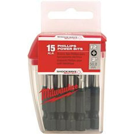 MILWAUKEE SHOCKWAVE� 2 IN. POWER BIT PHILLIPS #2 15 PIECE CONTRACTOR PACK per 2