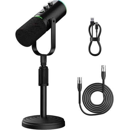 PPUPGSIS Dynamic Microphone for Gaming, Streaming, Podcast, Twitch, Youtube, Discord, Compatible with Mac Windows, Noise Reduction, Mute, Gain, Monitor, Pop Filter,USB , RGB Light