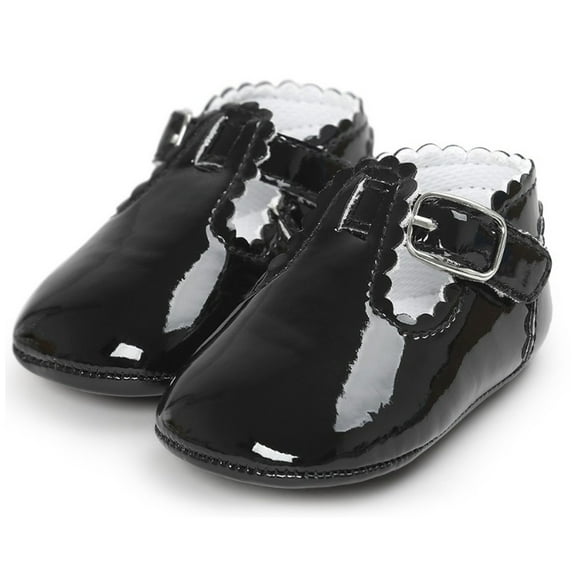 Baby Girls Mary Jane Flats Shoes with Non-Slip Soft Sole Toddler First Walkers Newborn Princess Dress Shoes Light Baby Sneaker Shoes-Black-12cm